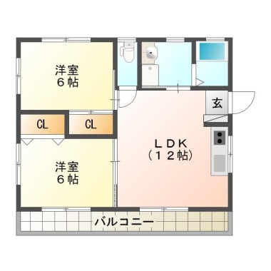 北田宮 アパート 2LDK 101の間取り図