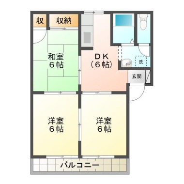 新浜本町 アパート 3DK B102の間取り図