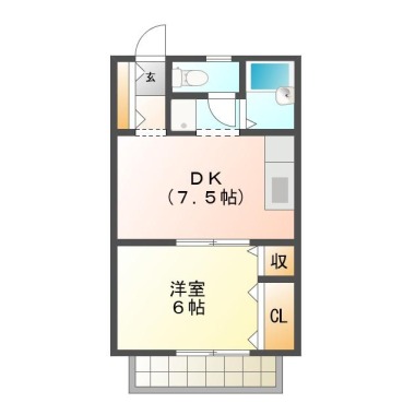 北島田町 アパート 1DK A102の間取り図