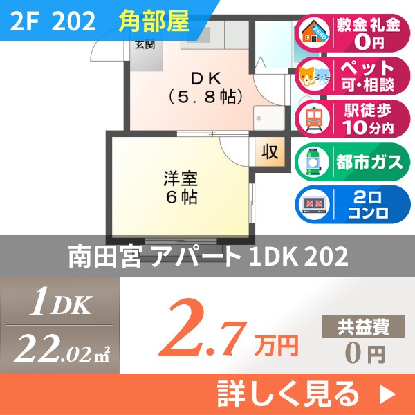 南田宮 アパート 1DK 202