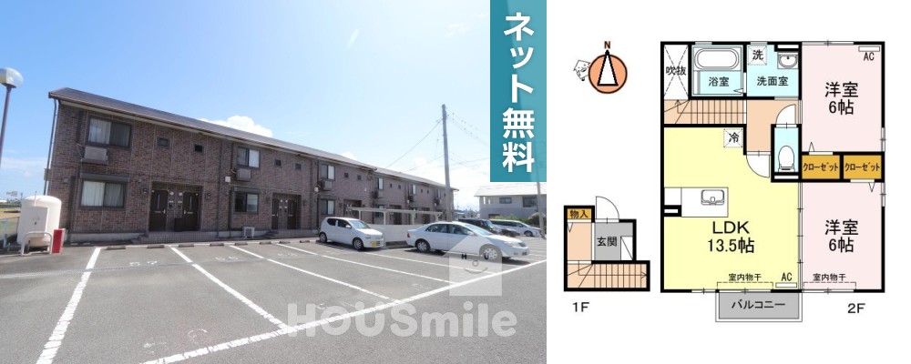 ウィルコート大松 B201の外観と間取り図