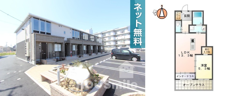 ユニヴァリィII 東吉野B棟 107の外観と間取り図
