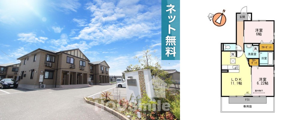 ベイブランシェ A棟 A101の外観と間取り図
