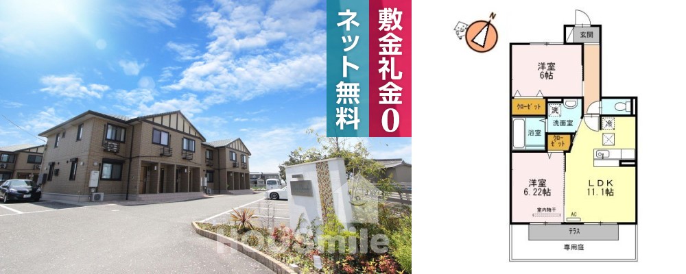 ベイブランシェ A棟 A102の外観と間取り図