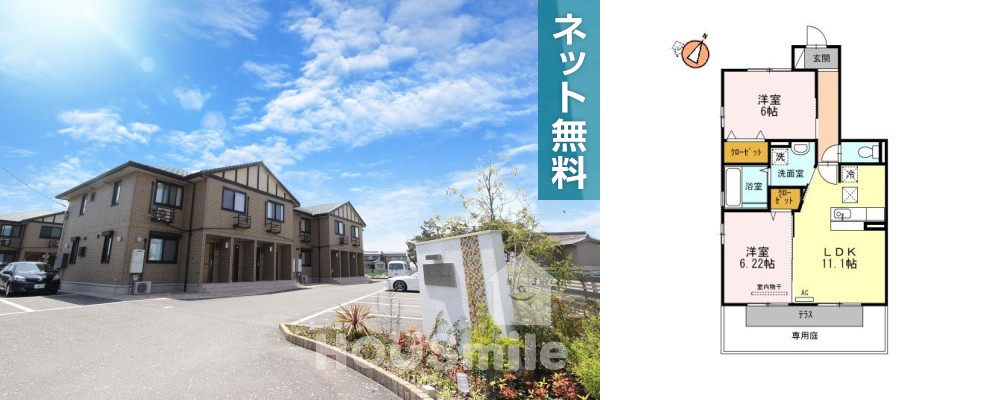 ベイブランシェ A棟 A105の外観と間取り図