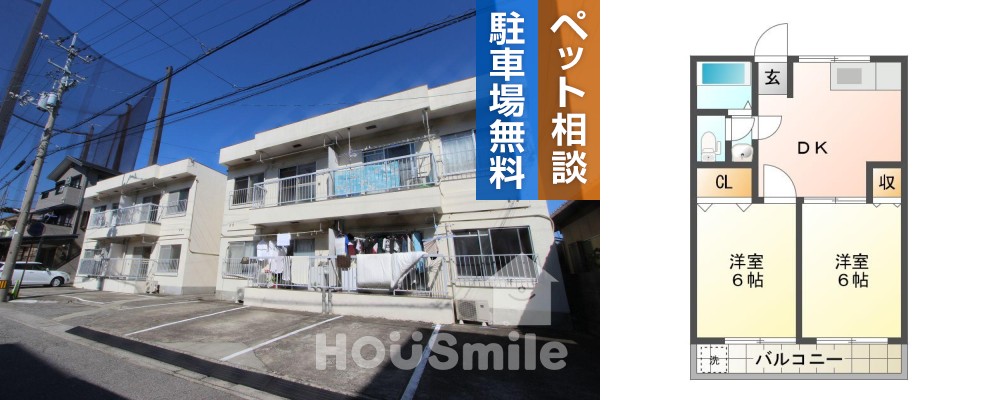 中吉野町 アパート 2DK Fの外観と間取り図