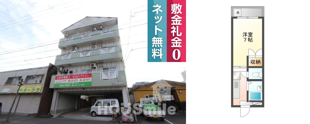 北沖洲 マンション 1K 301の外観と間取り図