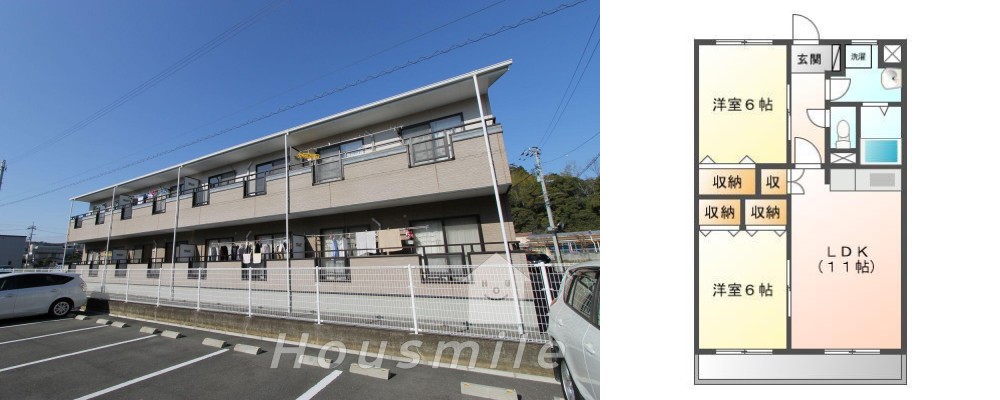 ハーブメゾン藤井 B102の外観と間取り図