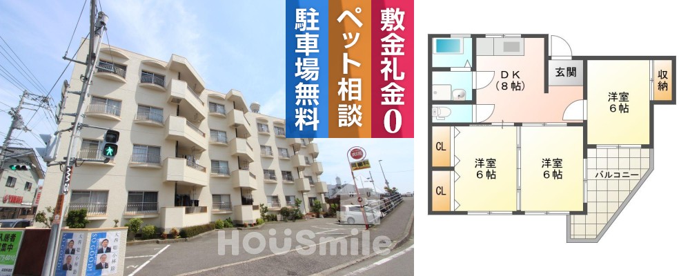 南田宮 マンション 3DK 202の外観と間取り図