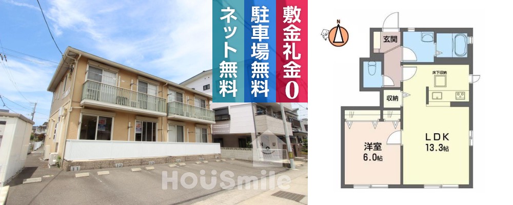 ハイネス国府B棟 105の外観と間取り図