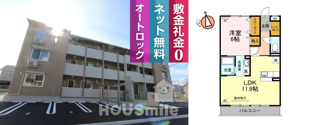 ルミエール E棟 202の外観と間取り図