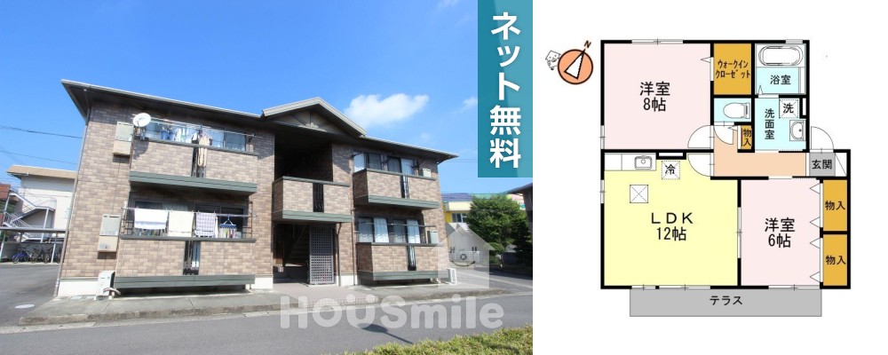 グランパルク大坪 B102の外観と間取り図