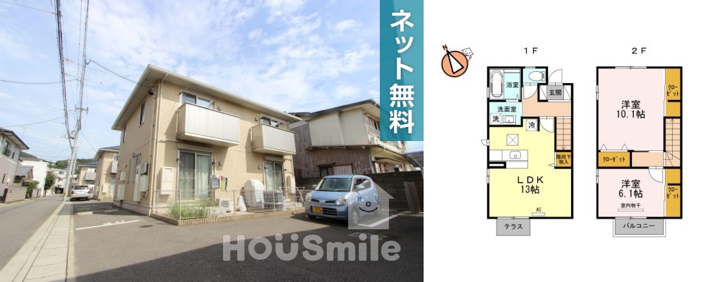 ウィズ城南 D棟 D2の外観と間取り図