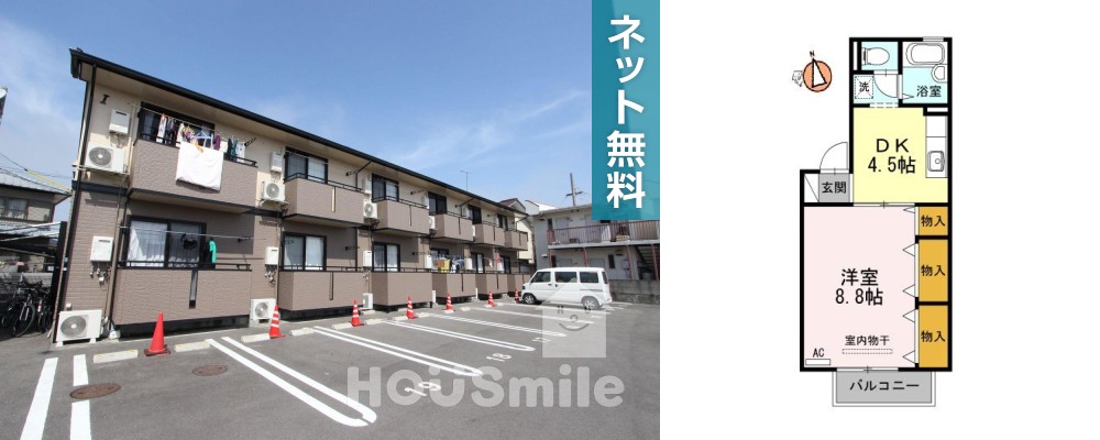 ドミール古川 A棟 A101の外観と間取り図
