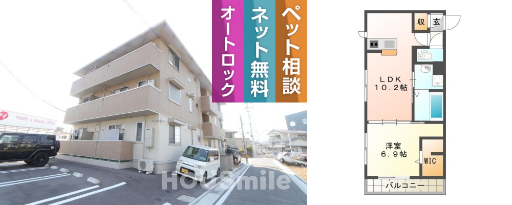 南二軒屋町 アパート 1LDK 301の外観と間取り図