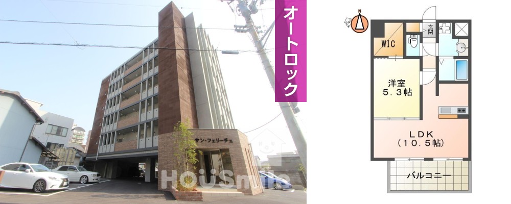 西二軒屋町 マンション 1LDK 201の外観と間取り図