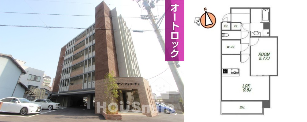 西二軒屋町 マンション 1LDK 505の外観と間取り図
