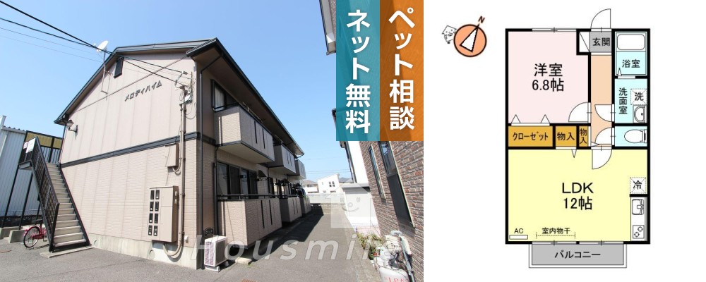 メロディハイム 202の外観と間取り図