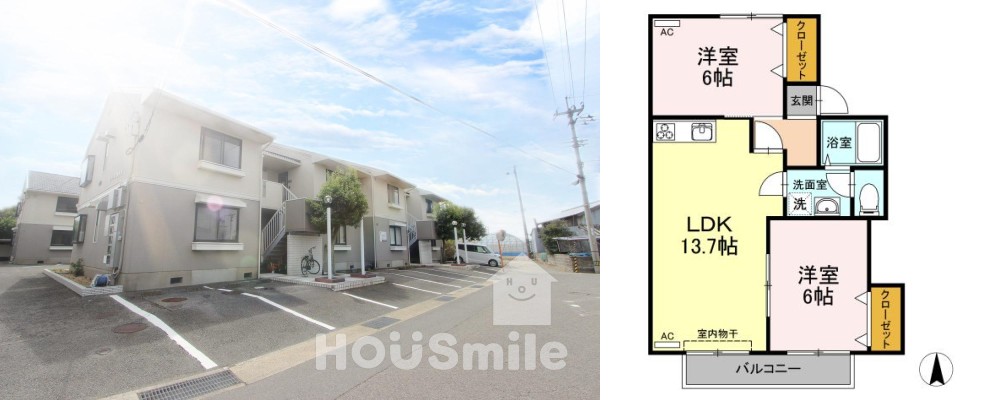 セジュール園木A棟 A102の外観と間取り図
