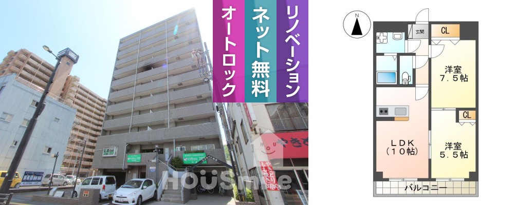 佐古六番町 マンション 2LDK 203の外観と間取り図