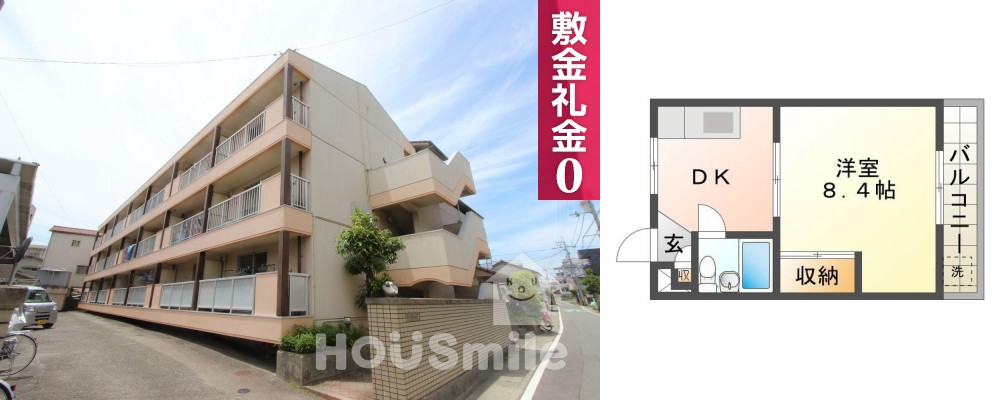 住吉 マンション 1DK 302の外観と間取り図