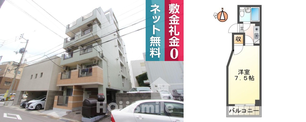 徳島町 マンション 1K 403の外観と間取り図