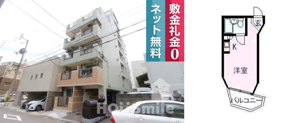 徳島町 マンション 1K 603の外観と間取り図