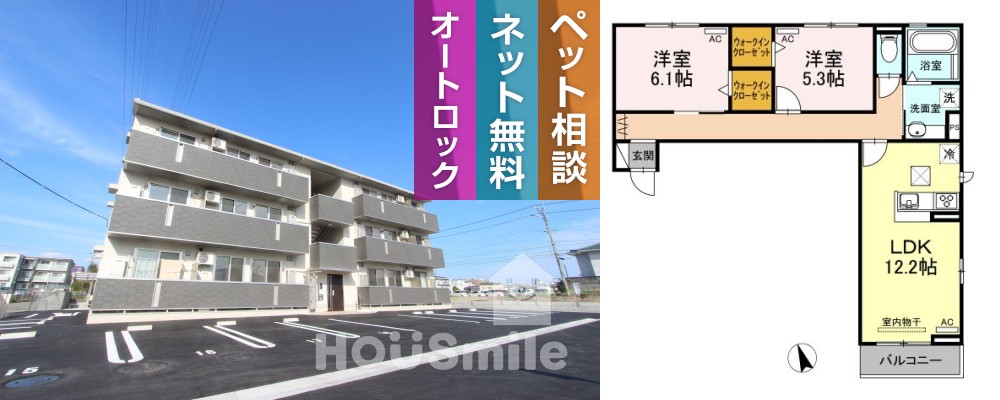 フレスコ 303の外観と間取り図