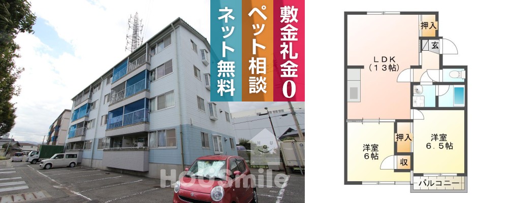 国府町和田 マンション 2LDK 2-34の外観と間取り図