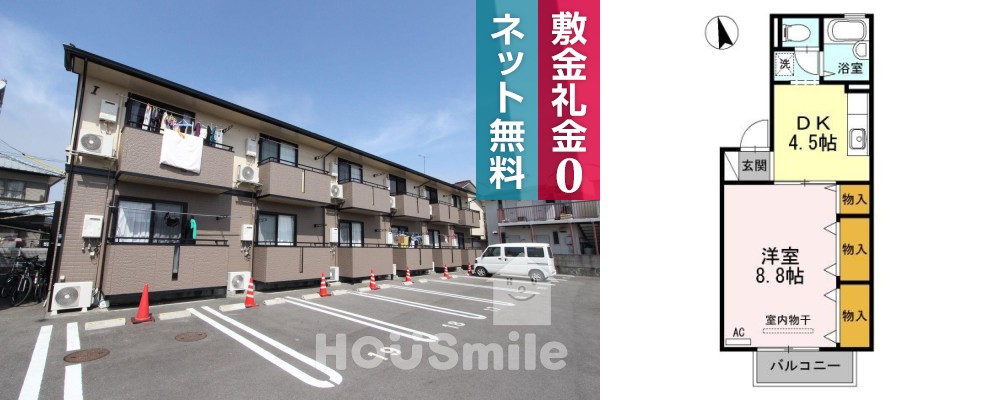 ドミール古川 B棟 B201の外観と間取り図