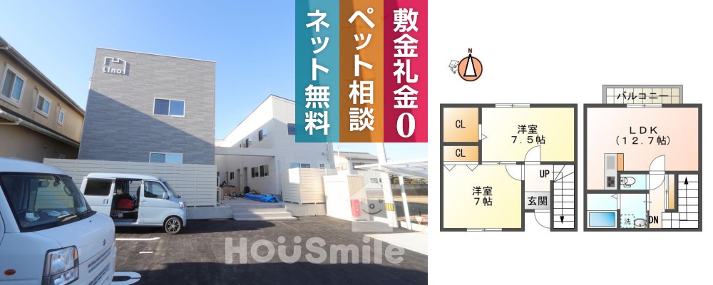 勝占町 アパート 2LDK Bの外観と間取り図