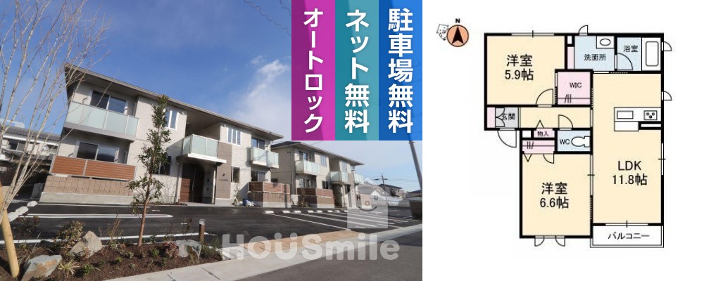 プロヌーブ南田宮A棟 202の外観と間取り図