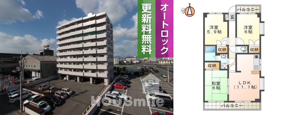 出来島本町 マンション 3LDK 504の外観と間取り図