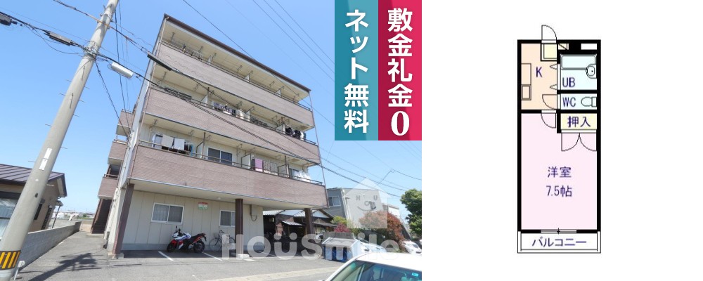 応神町古川 マンション 1K 303の外観と間取り図