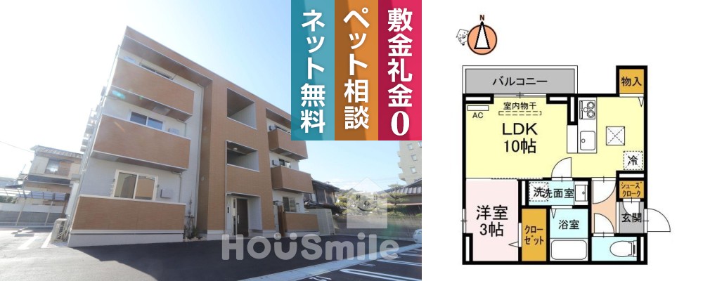 キャトルセゾン富田橋 305の外観と間取り図