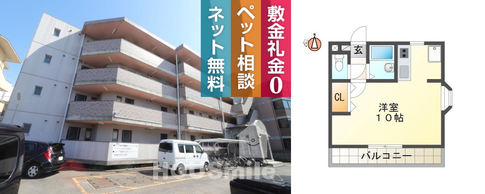 川内町榎瀬 マンション 1R 408の外観と間取り図