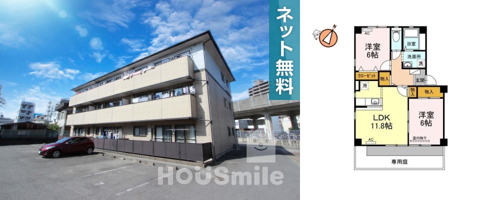 フォブール佐古 A棟 104の外観と間取り図