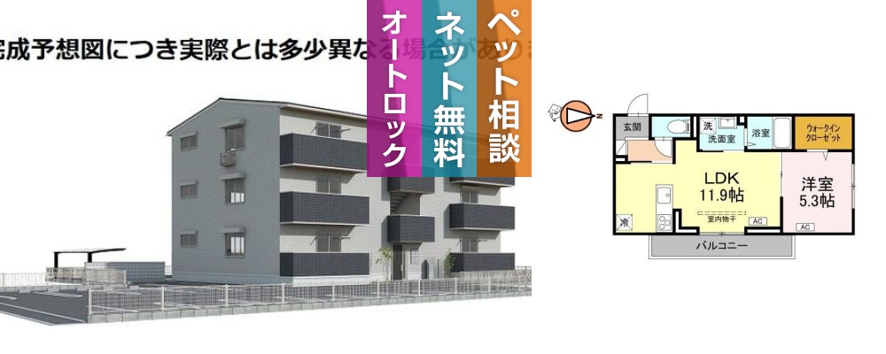 アーバンライフヒロ沖浜 302の外観と間取り図