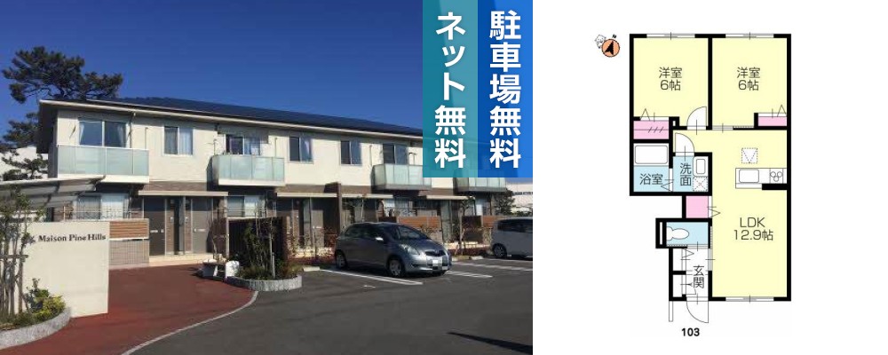 メゾンパインヒルズ 103の外観と間取り図