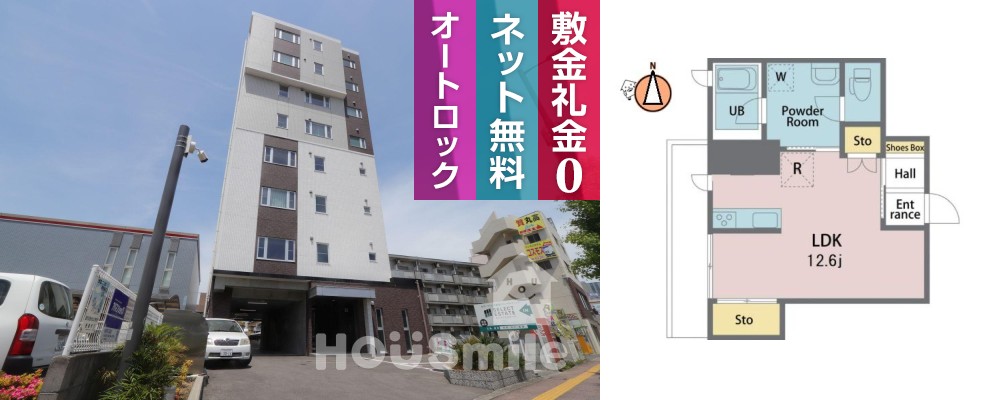かちどき橋 マンション 1R 201の外観と間取り図