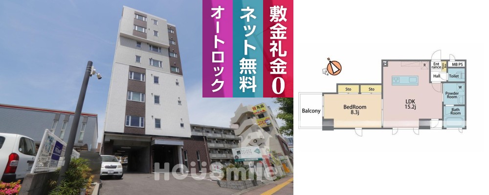 かちどき橋 マンション 1LDK 302の外観と間取り図