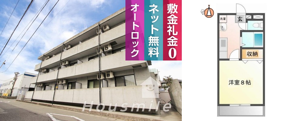 山城西 マンション 1DK 206の外観と間取り図