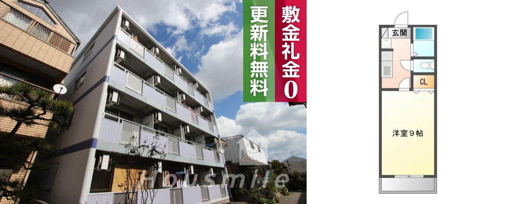 吉野本町 マンション 1K 302の外観と間取り図