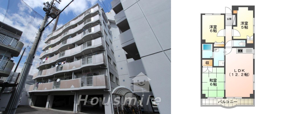 中吉野町 マンション 3LDK 205の外観と間取り図
