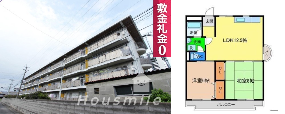北沖洲 マンション 2LDK 510の外観と間取り図