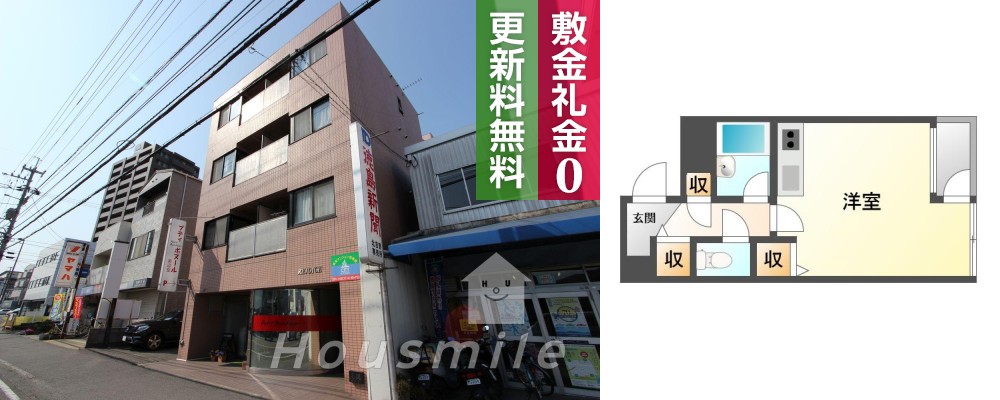 中吉野町 マンション 1K 2Cの外観と間取り図