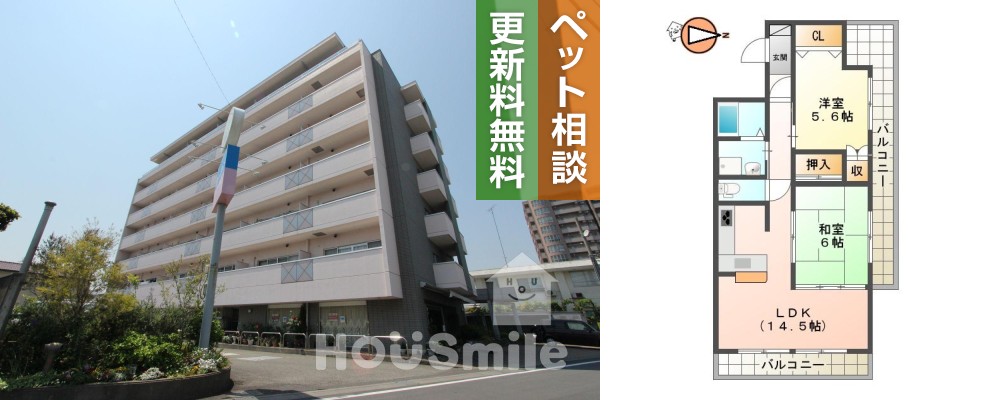 沖浜町 マンション 2LDK 3Fの外観と間取り図