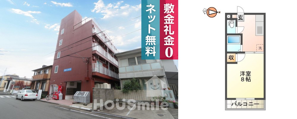 佐古六番町 マンション 1K 404の外観と間取り図