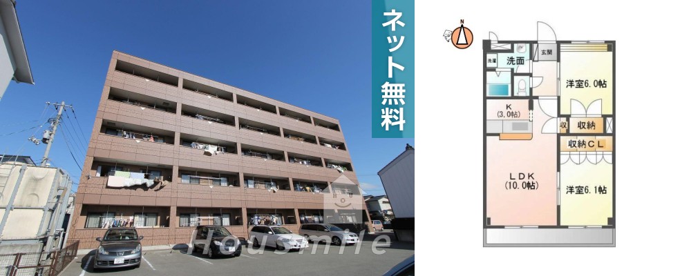 グレースヴィラ中吉野 401の外観と間取り図