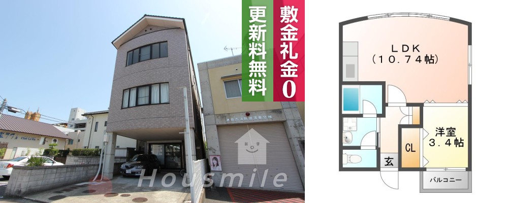 福島 マンション 1LDK 302の外観と間取り図